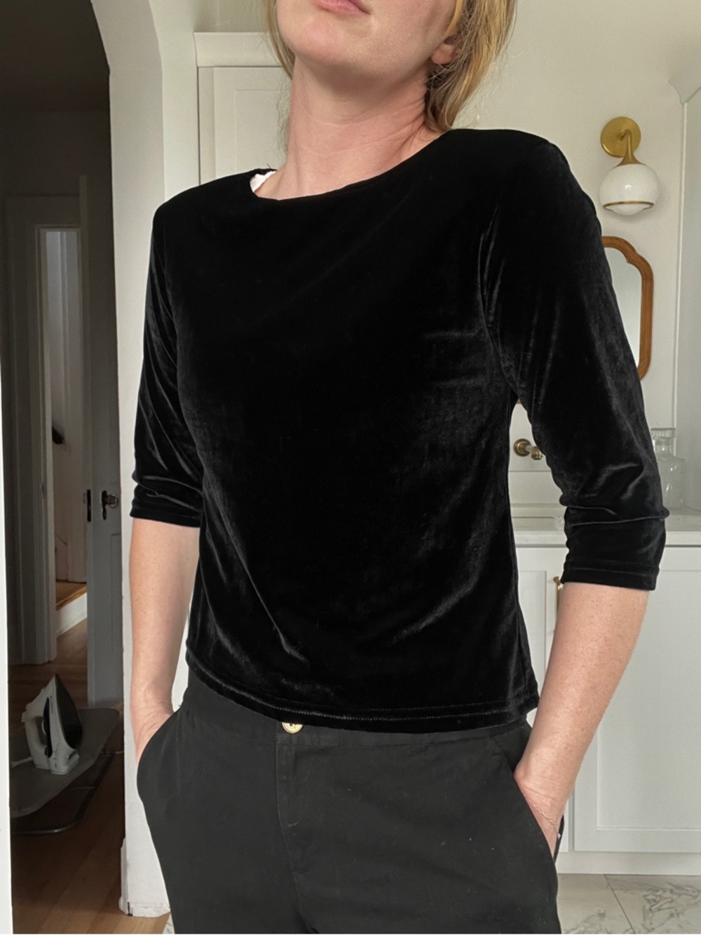 Vintage Y2K Black Velvet 3/4 Sleeve Women's Top